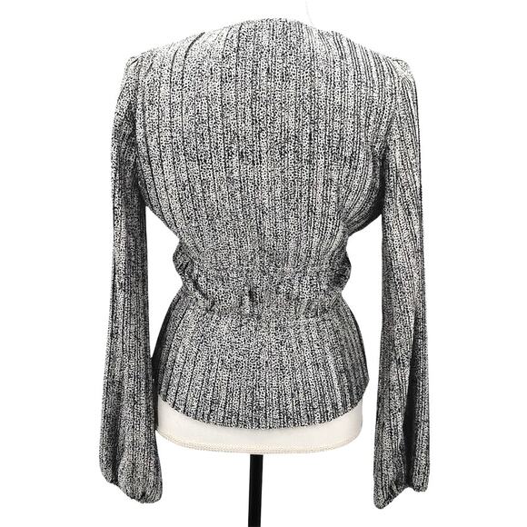 WAYF Payton Plunge Neck Rhinestone Tie Blouse Top Black White Animal Print Small - Picture 5 of 7